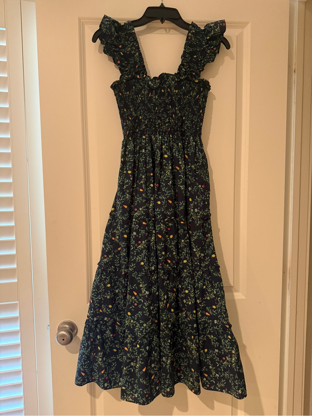 HILL HOUSE size XS Nap Dress in Midnight Garden INCLUDING matching bow Barnette